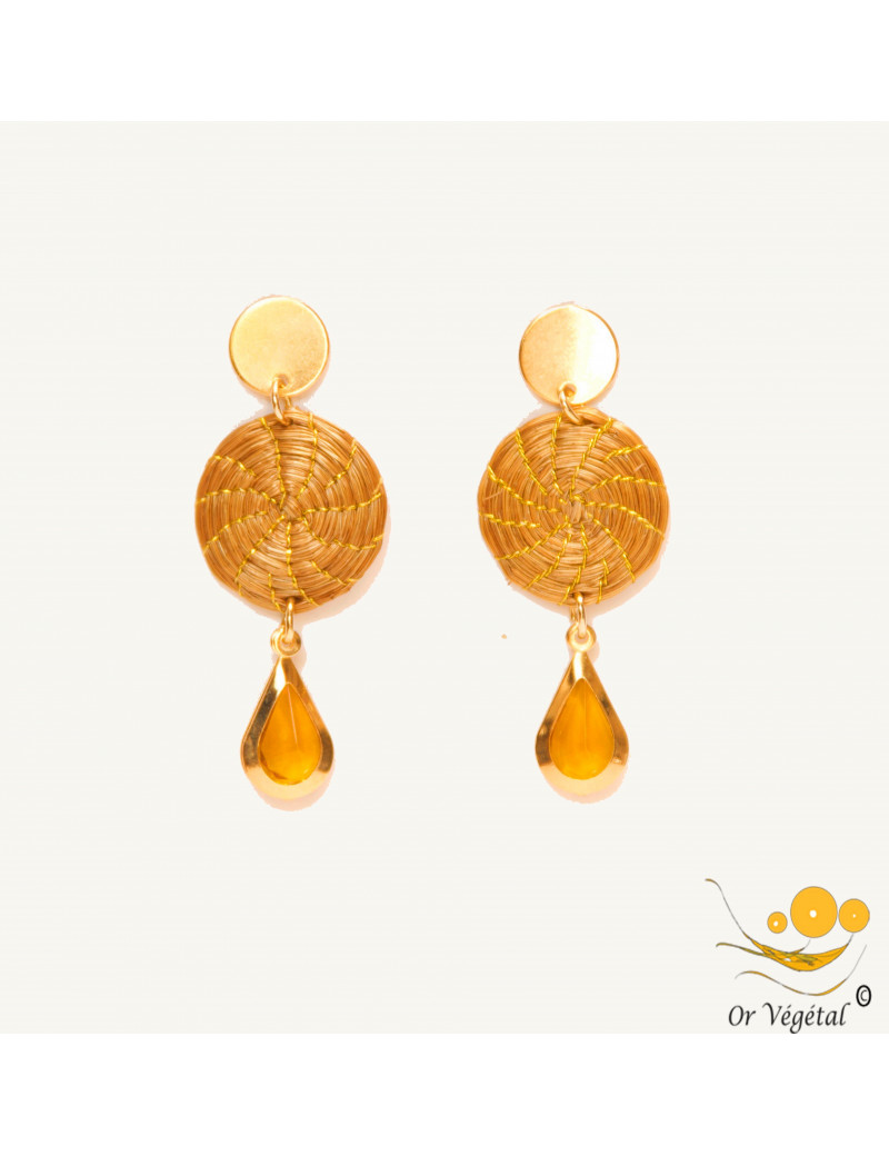 Boucles d’oreilles en or végétal en forme de mandala & décoration en goutte