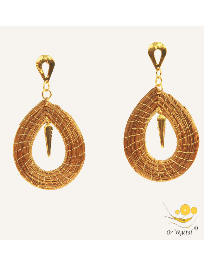 Boucles d'oreilles en or végétal tressé en forme de goutte creuse