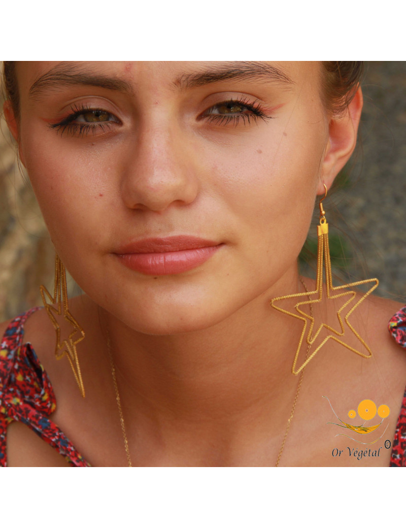 Boucles D'oreilles Double étoile – Argentées, En Acier Inoxydable, Neuf Avec étiquettes
