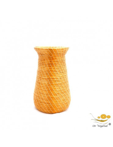 Vase a fleurs séchés, tréssé en or végétal de forme ronde et allongée