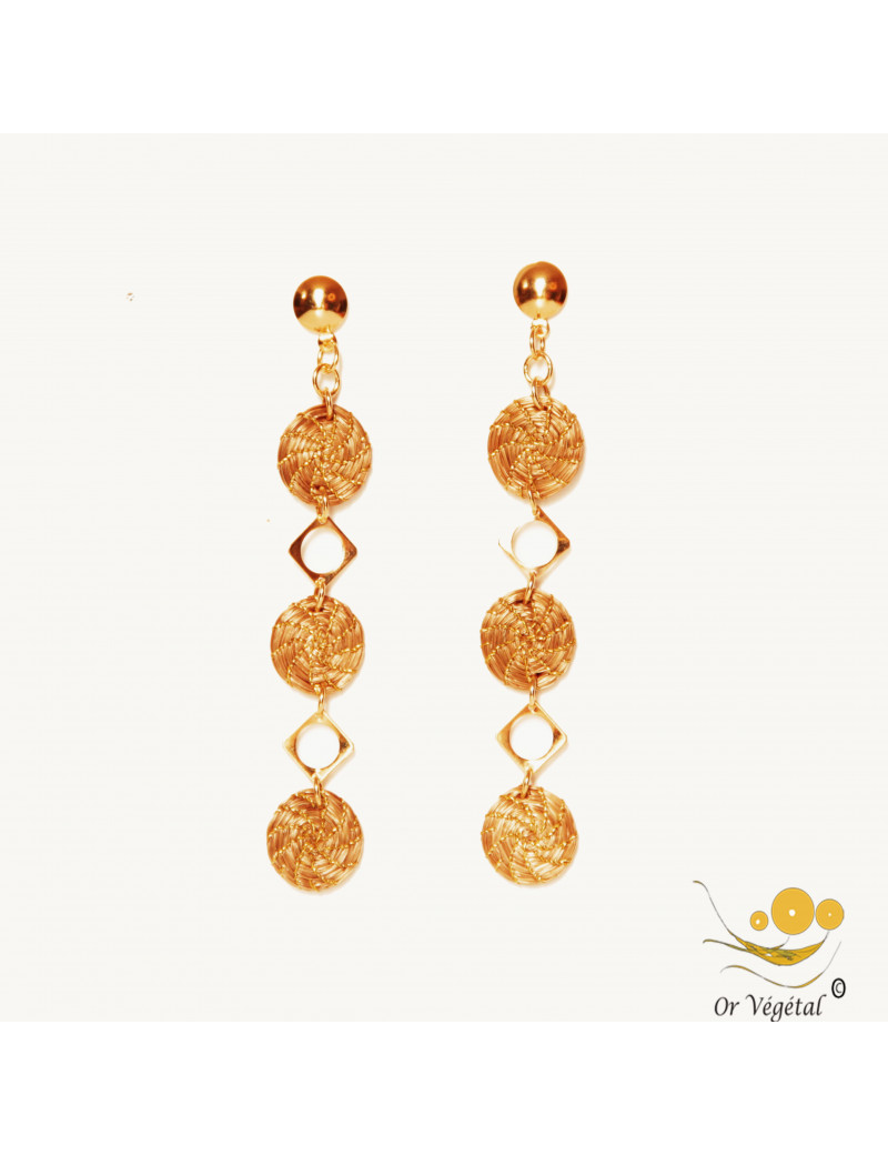 Boucles d'oreilles tressées en or végétal en forme de mandala